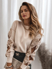 Maglione pullover da donna con paillettes color albicocca collo gioiello maniche lunghe maglioni in poliestere