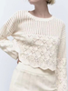 Maglione pullover da donna Ecru White Cut Out Jewel Neck Maniche lunghe Maglioni in poliestere