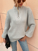 Maglione pullover da donna grigio chiaro con cerniera collo alto maniche lunghe in poliestere maglioni