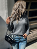 Maglione pullover da donna grigio profondo collo gioiello maniche lunghe maglioni in poliestere