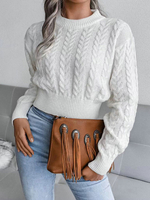Maglione pullover da donna Maglioni in acrilico a maniche lunghe con collo gioiello alluncinetto grigio