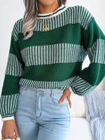 Maglione pullover da donna Maglioni in acrilico a maniche lunghe con collo gioiello bicolore verde