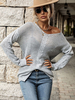 Maglione pullover da donna Maglioni in poliestere a maniche lunghe con scollo a V grigio chiaro