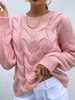 Maglione pullover da donna Maglioni in poliestere elasticizzato a maniche lunghe con collo gioiello alluncinetto rosa
