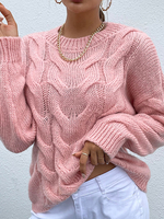 Maglione pullover da donna Maglioni in poliestere elasticizzato a maniche lunghe con collo gioiello alluncinetto rosa