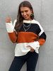 Maglione pullover da donna Maglioni in poliestere elasticizzato a maniche lunghe con collo gioiello color block bianco