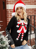 Maglione pullover da donna nero con motivo natalizio; collo gioiello; maniche lunghe; maglioni in acrilico