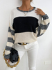 Maglione pullover da donna Piping nero Maglioni in poliestere elasticizzato bicolore con collo gioiello a maniche lunghe