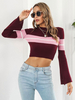 Maglione pullover da donna righe bordeaux collo gioiello maniche lunghe maglioni in acrilico