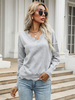 Maglione pullover donna grigio chiaro scollo a V maniche lunghe maglioni in poliestere elasticizzato