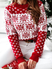 Maglione pullover donna Piping rosso motivo stampato Gioiello collo maniche lunghe Maglioni natalizi in poliestere elasticizzato