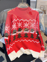 Maglione pullover natalizio da donna Maglioni in acrilico a maniche lunghe con collo gioiello rosso