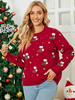Maglione pullover natalizio da donna Maglioni in acrilico a maniche lunghe con stampa animale rossa con collo gioiello