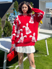 Maglione pullover natalizio da donna Maglioni in acrilico a maniche lunghe con stampa animale rossa con collo gioiello