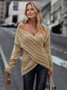 Maglioni a maniche lunghe con scollo a V cachi da donna