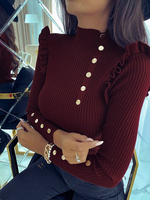 Maglioni bordeaux per donna occhielli a collo alto a maniche lunghe in poliestere