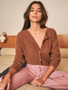 Maglioni Caffè Marrone Lana Bottoni Maniche Lunghe Collo Gioiello Cardigan