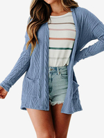 Maglioni Cardigan a maniche lunghe in poliestere celeste
