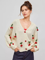Maglioni Cardigan Albicocca Poliestere Bicolore Maniche Lunghe Scollo a V