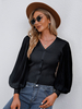 Maglioni Cardigan Bottoni in poliestere nero Maniche lunghe a sbuffo Scollo a V Cardigan corti