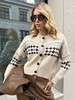 Maglioni Cardigan Cioccolato Poliestere Scozzese Bottoni Maniche Lunghe Scollo Gioiello Oversize