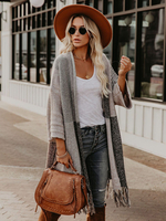 Maglioni Cardigan con frange in acrilico grigio maniche a 3/4