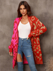 Maglioni Cardigan con scollo a V a maniche lunghe con stampa leopardata in acrilico rosso