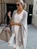 Maglioni Cardigan Grigio chiaro Poliestere Piping Maniche lunghe Soprabito irregolare
