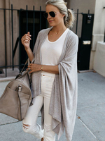 Maglioni Cardigan Grigio chiaro Poliestere Piping Maniche lunghe Soprabito irregolare