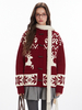 Maglioni Cardigan Rosso Poliestere Stampa Animalier Maniche Lunghe Scollo Gioiello Oversize