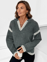 Maglioni con cappuccio in maglia stile college con scollo a V per donna 2025