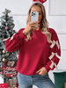Maglioni da donna con fiocchi rossi scollo a V geometrico maniche lunghe maglioni in poliestere a strati