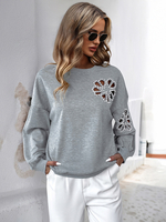 Maglioni da donna grigi con taglio geometrico gioiello collo maniche lunghe maglioni in poliestere a strati
