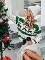 Maglioni da donna in poliestere oversize con collo gioiello a blocchi di colore nero e maniche lunghe