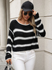 Maglioni da donna neri bicolore con scollo a gioiello e maniche lunghe maglioni oversize in poliestere