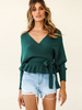 Maglioni in poliestere elasticizzato a maniche lunghe con scollo a V in pizzo verde inchiostro da donna