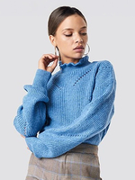 Maglioni per donna blu con collo alto e maniche lunghe in acrilico