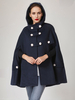 Mantella con cappuccio in misto lana blu scuro Poncho invernale oversize doppiopetto per donna 2025