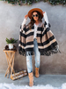 Mantella con frange Strisce nere Poncho oversize Vestibilità comoda Primavera Autunno Scialle lavorato a maglia per le donne