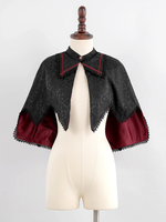 Mantella Gothic Lolita rossa con volant in jacquard pizzo jacquard blocchi di colore capispalla Lolita autunnali