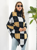 Mantella oversize nera con collo alto scozzese da donna