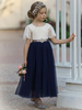 Maroon Flower Girl Abiti Gioiello Collo Maniche corte Sash Bambini Abiti da festa sociale
