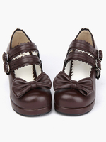 Marrone caffè Lolita grosso tacchi scarpe quadrato tacchi caviglia cinghie fibbie fiocco Decor