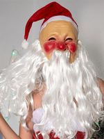 Maschera con cappuccio di Babbo Natale barba bianca copricapo in lattice