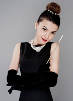 Matrimonio nero guanti da sera lunghi guanti di mano elegante raso Audrey Hepburn