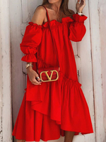 Maxi abiti da donna maniche lunghe abito rosso con scollo a barchetta maxi abito asimmetrico lungo il pavimento