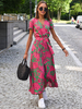 Maxi abiti floreali stampati con lacci scollo a V maniche corte spacco frontale casual estivo lungo