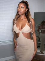Maxi abiti sexy senza maniche con spalline collo tagliato maxi abito lungo senza schienale per le donne