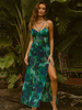 Maxi abiti stampati Stampati Halter Backless Lace Up Scollo a V Senza maniche Cerniera Fessura laterale Abito lungo primaverile sexy