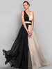 Maxi abito da sera in chiffon bicolore con scollo incrociato sul retro Abito formale lungo con ordito